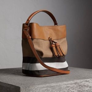 Burberry Ashby Medium Bucket Bag in Canvas Check and Leather